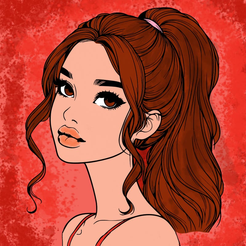 realistic girl with a ponytail on her hair and lips