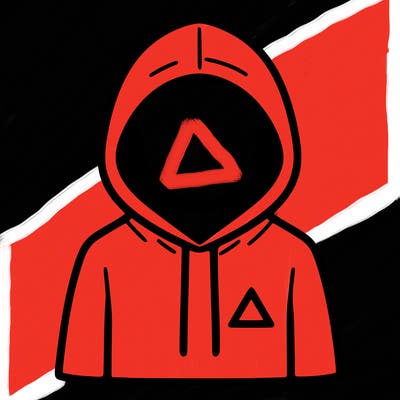 a person with non face waering a hoodie with a small triangle symbol
