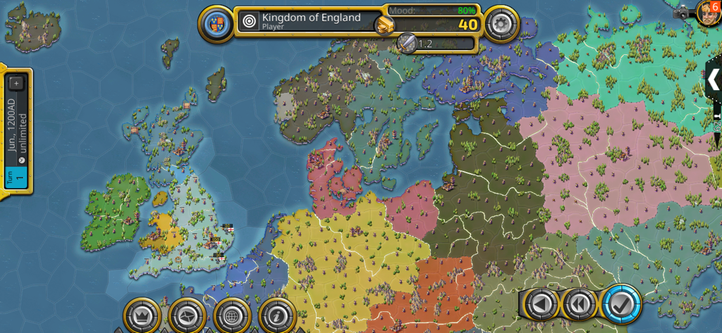 Capture d'écran du jeu de la carte de l'Europe dans le jeu de stratégie au tour par tour Age of Conquest IV.