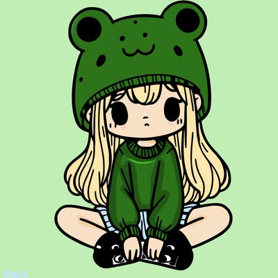 a girl wearing a frog hat and some frog socks