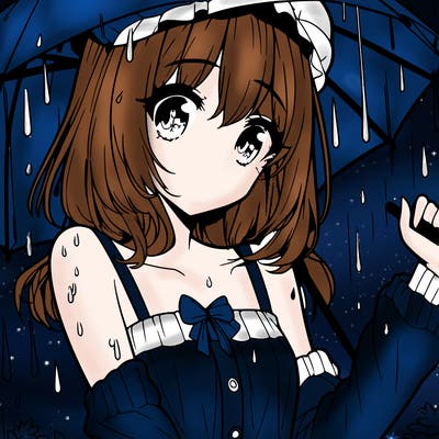 pretty anime girl in the rain