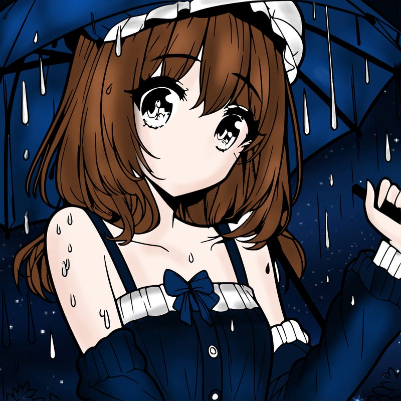 pretty anime girl in the rain