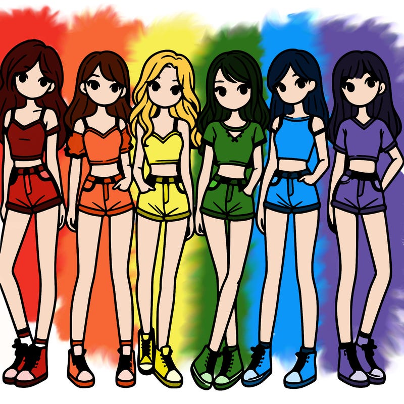 a group of girls wearing crop tops and shorts