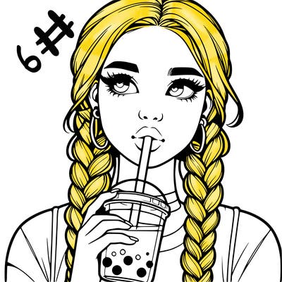 realistic girl with braided hair drinking boba