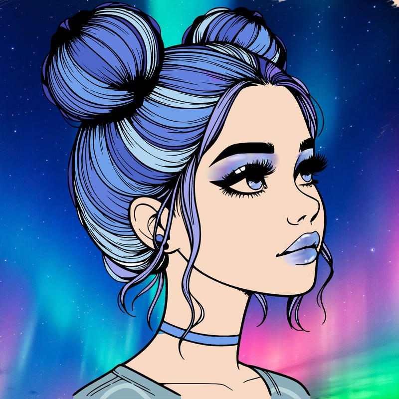 realistic girl with buns on the top of her head