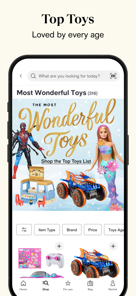 Macy's: Online Shopping & Save - Macy's mobile app showing the Top Toys section featuring brands like Barbie and Hot Wheels