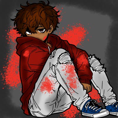 a male hoddie ripped jeans messy hair anime