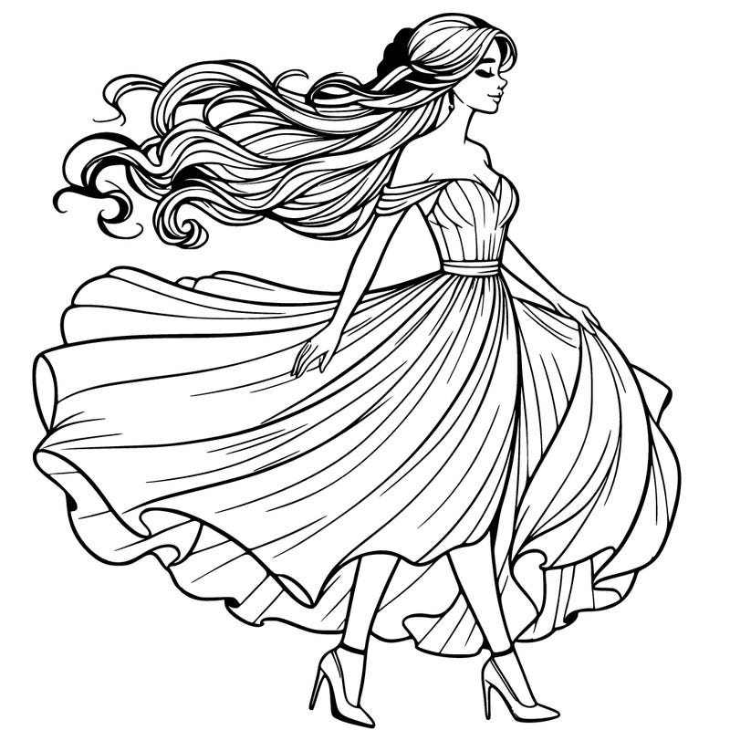 realistic woman in a dress flowing in the wind