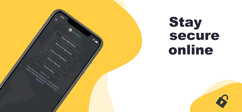 Smartphone exibindo o menu de configurações do aplicativo HaloVPN Lite com a mensagem Fique seguro online