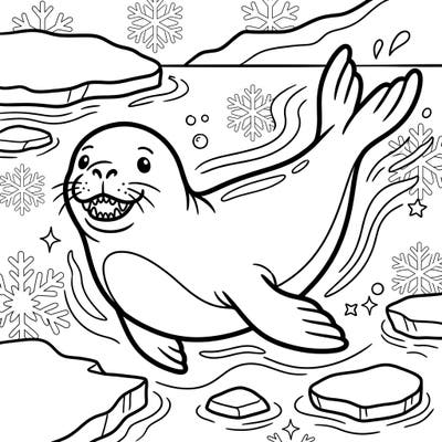 Explore the icy world of the Antarctic with this adorable crabeater seal coloring page. Perfect for kids, this engaging design invites young artists to bring a friendly marine mammal and its snowy habitat to life.