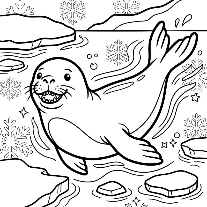Explore the icy world of the Antarctic with this adorable crabeater seal coloring page. Perfect for kids, this engaging design invites young artists to bring a friendly marine mammal and its snowy habitat to life.