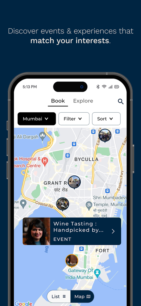 Urbanaut: Local Experiences - Urbanaut app map view showing local experiences and events in Mumbai