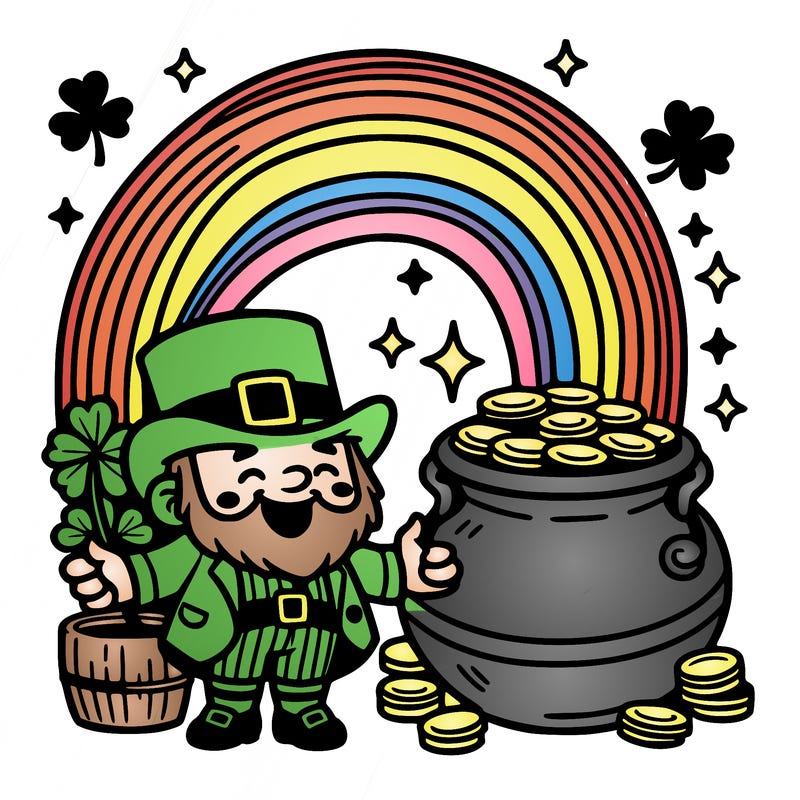 st patrick day with rainbow and gold with leprechaun