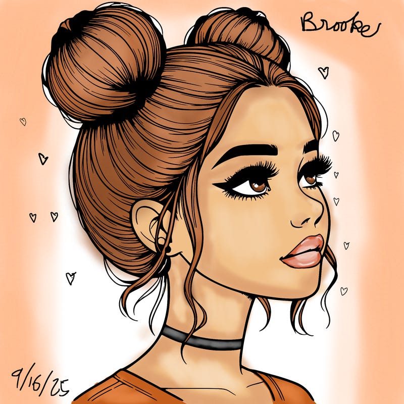 realistic girl with buns on the top of her head
