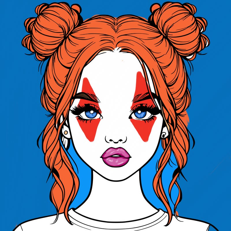 realistic girl with two buns in hair and lips