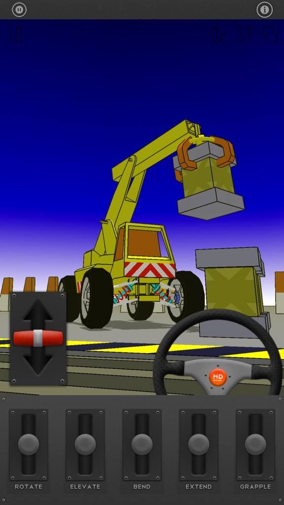 The Little Crane That Could - A yellow mobile crane lifting a block using hydraulic controls in The Little Crane That Could game