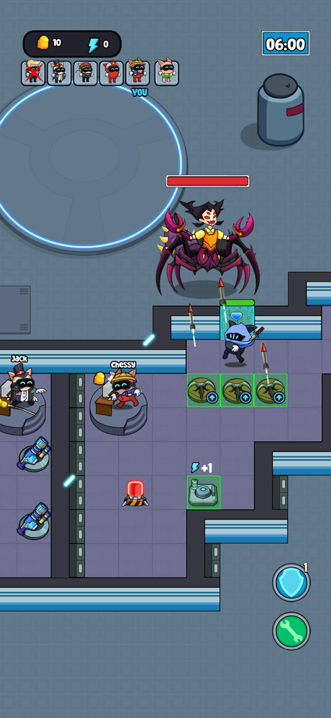 Galactic Dorm - Galactic Dorm characters building defenses and fighting a spider boss