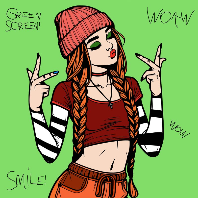 realistic teenage girl with braids and a beanie and crop top doing 🫶🏼