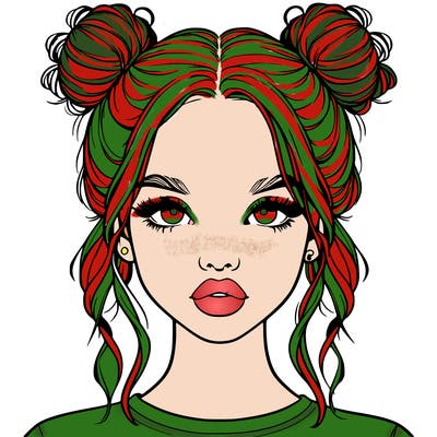 realistic girl with two buns in hair and lips