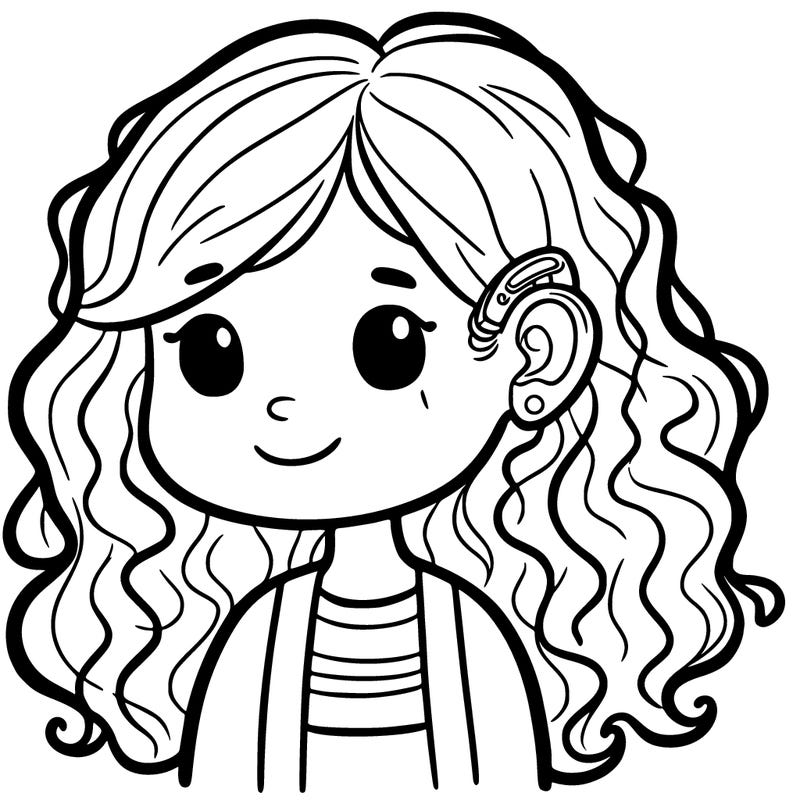young girl with loose curly hair and hearing aids
