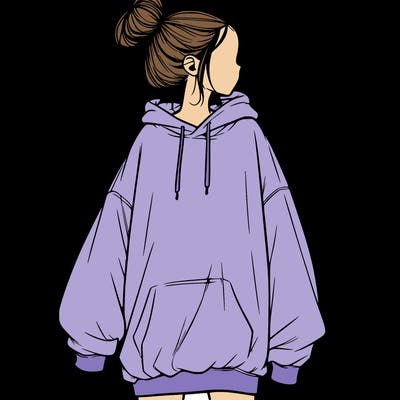 realistic girl with a oversized sweatshirt on and a bun