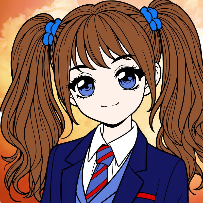 realistic girl with two ponytails and a suit on