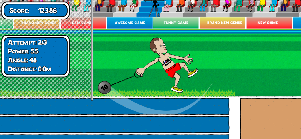 Ragdoll Sport - A cartoon ragdoll athlete preparing to throw a hammer in a sports simulation game.