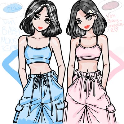 two girls with crop top with baggy pants