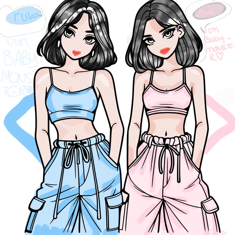 two girls with crop top with baggy pants