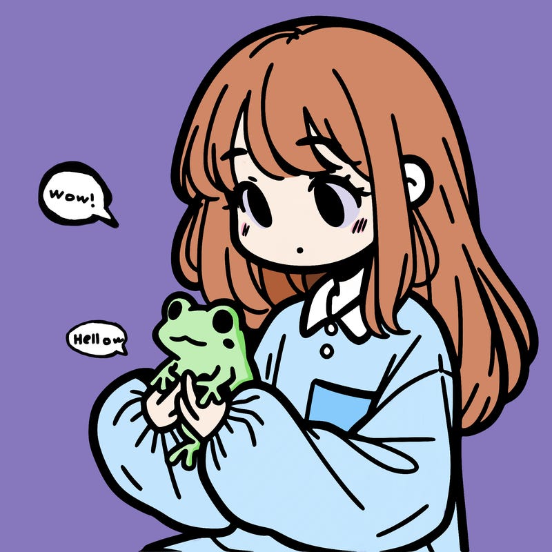 girl with long hair and a oversized shirt. and she is holding a frog