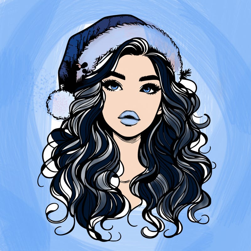 realistic christmas girl with wavy hair and lips