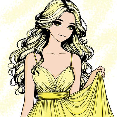 realistic girl in flowy silky prom dress