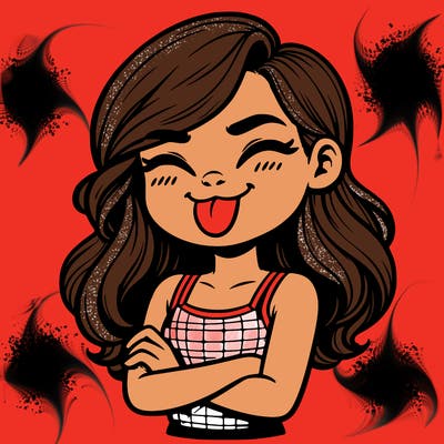 realistic girl crossing her arms and wearing a tank top with her tongue held out she has long hair