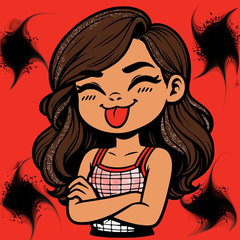 realistic girl crossing her arms and wearing a tank top with her tongue held out she has long hair