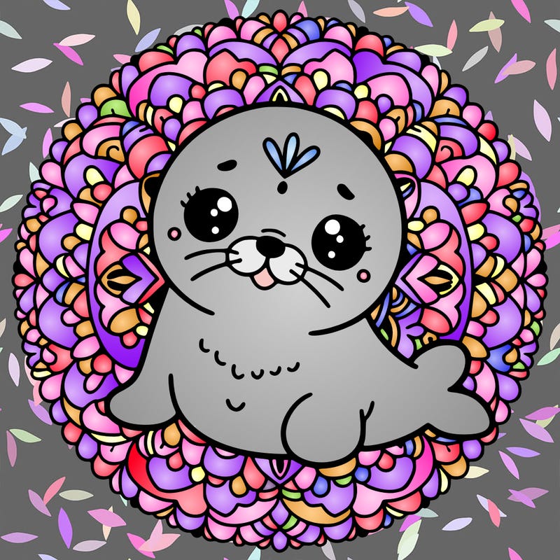 a cute baby seal mandala