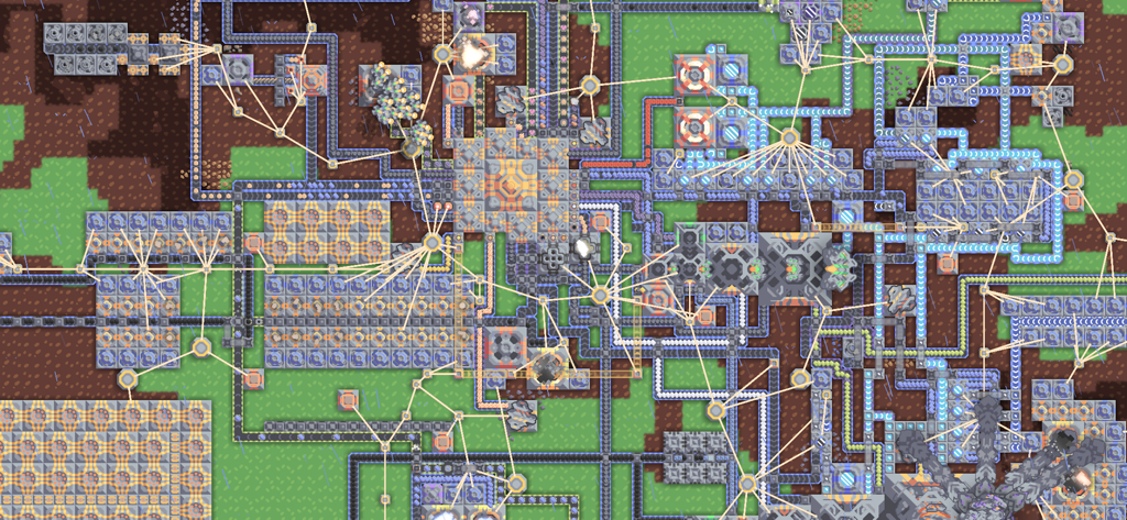 Mindustry - Top down view of complex factory automation and supply chains in Mindustry