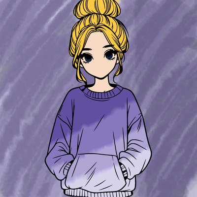 realistic girl with a oversized sweatshirt and a bun