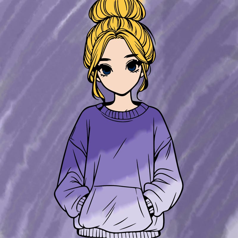 realistic girl with a oversized sweatshirt and a bun