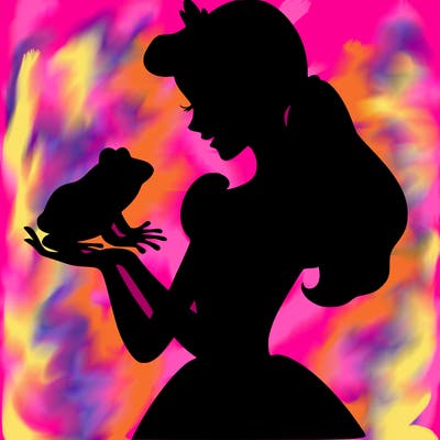 a shadow of a princess holding a frog realistic