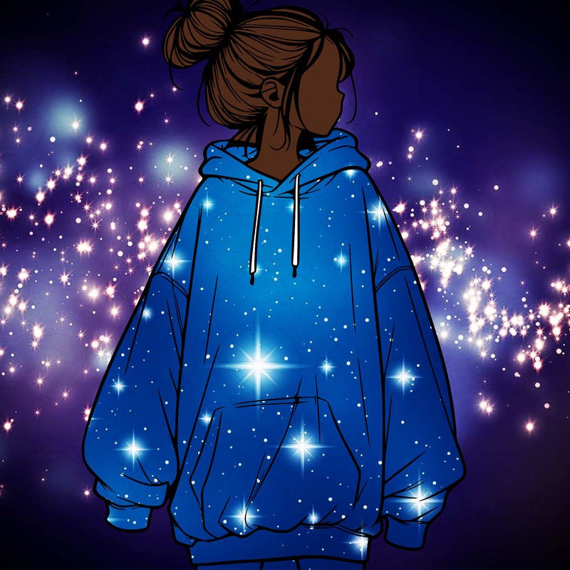 realistic girl with a oversized sweatshirt on and a bun