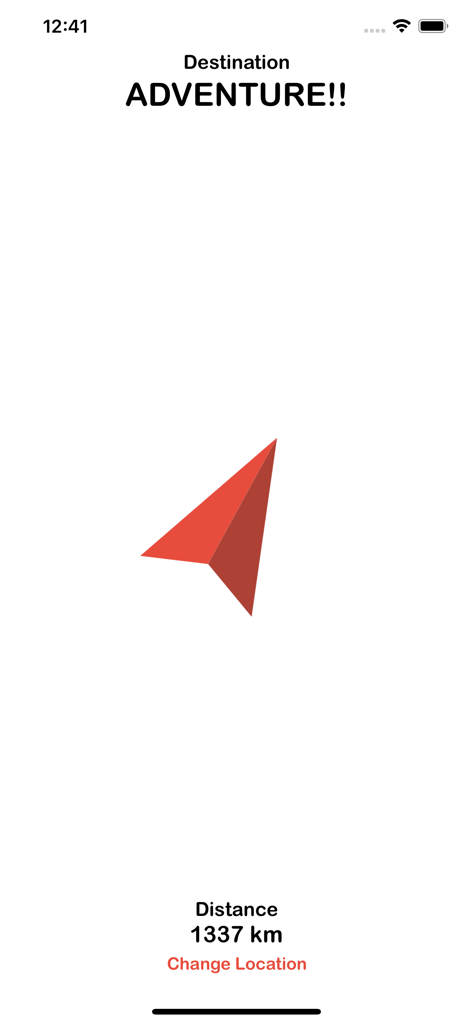 Wayfinder. - Minimalist navigation interface of the Wayfinder app featuring a red directional arrow pointing towards adventure