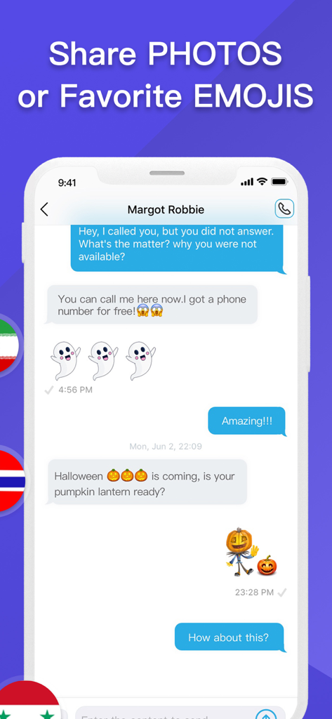 Pantalla de un smartphone mostrando una interfaz de chat con mensajes de texto y emojis