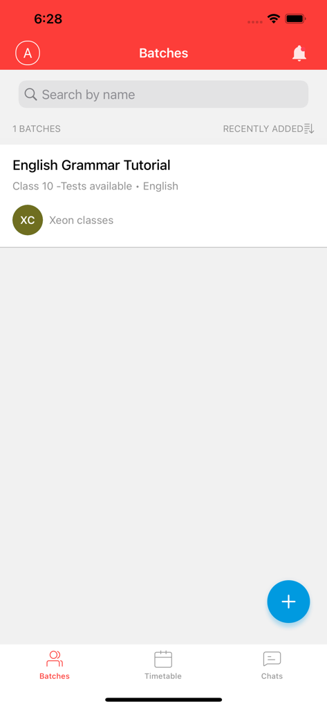 MyInstitute - MyInstitute App-Oberfläche, die das Kursverwaltung-Dashboard mit einem angezeigten Englisch-Nachhilfekurs zeigt.