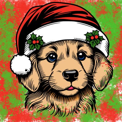 realistic dog wearing a santa hat