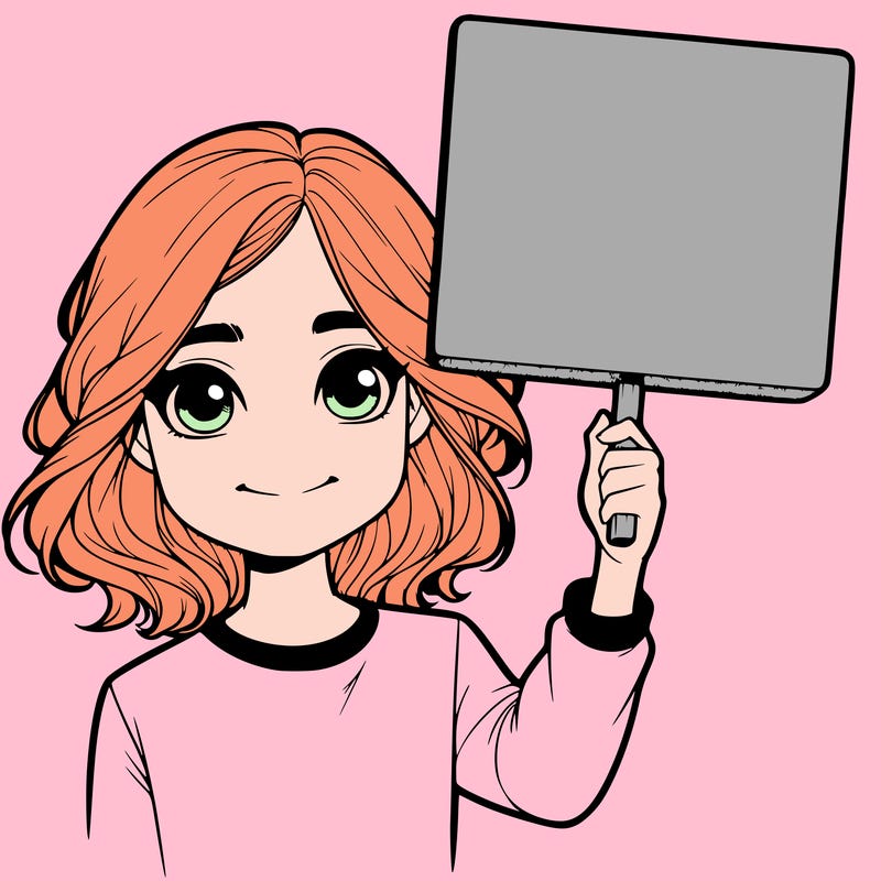 realistic girl holding up a sign
