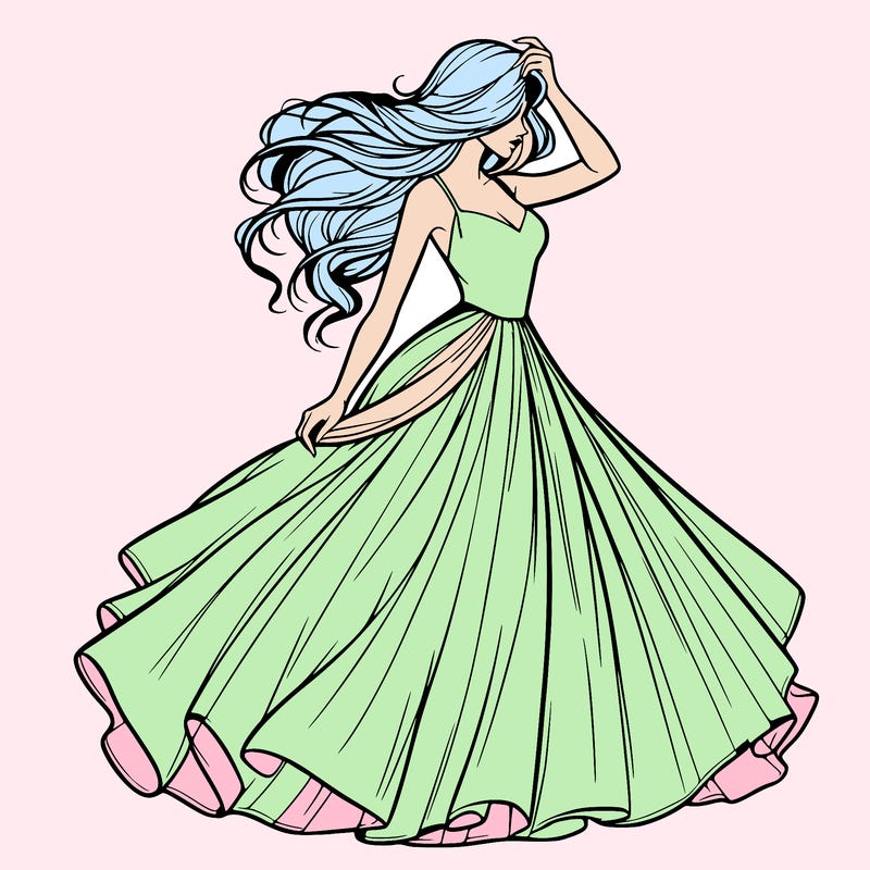 realistic woman with dress flowing in the wind