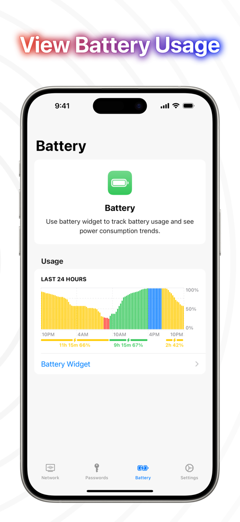 NetMonitor+ - Battery usage monitor with 24-hour trend graph on NetMonitor plus app.