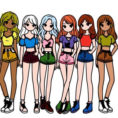 a group of girls wearing crop tops and shorts