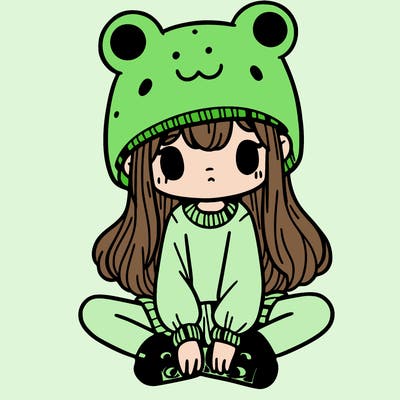 a girl wearing a frog hat and some frog socks