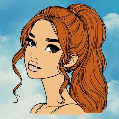 realistic girl with a ponytail on her hair and lips